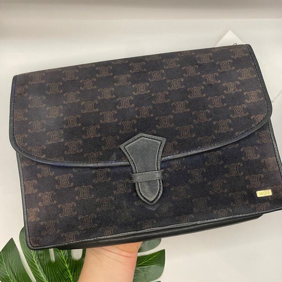 Celine Triomphe Clutch Toiletry Pouch Vintage Logo Makeup Case Bag Pochette - Picture 3 of 16